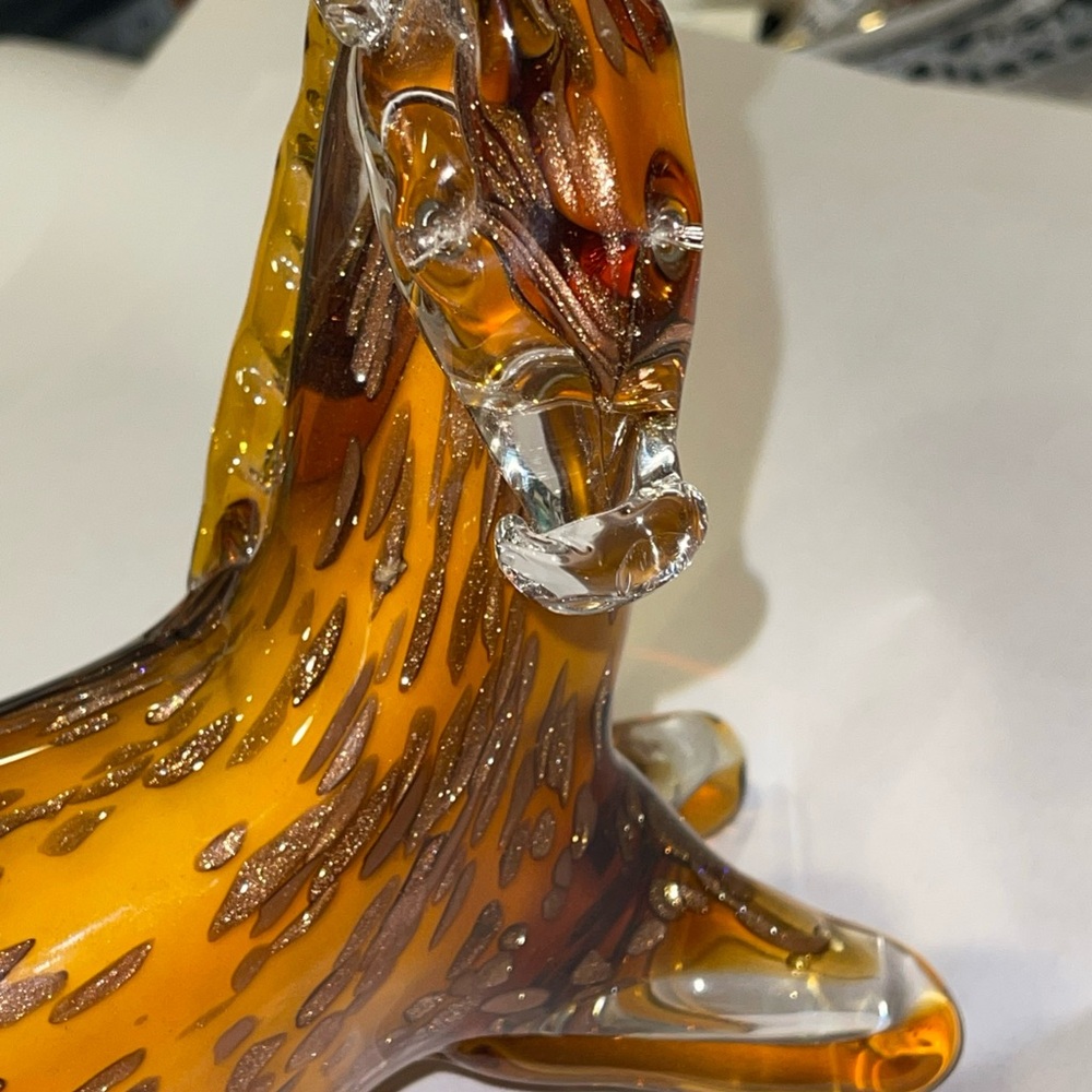 Vintage Murano Hand-Blown Amber gold Glass Young Horse Heavy Equestrian Glass - Picture 10 of 10